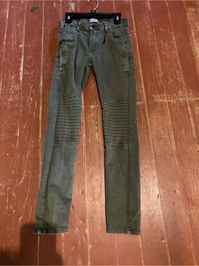 Kids Olive Moto-Style Slim Jeans